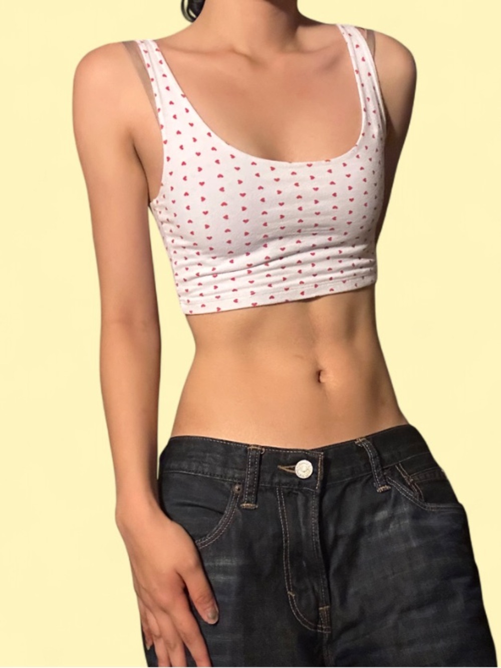 Brandy Melville White Heart Cropped Tank Top